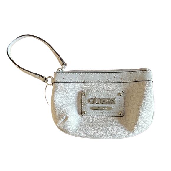 Guess Gray Logo Print Wristlet Purse Animal Print Lining Zipper Tiny Purse - Picture 4 of 6